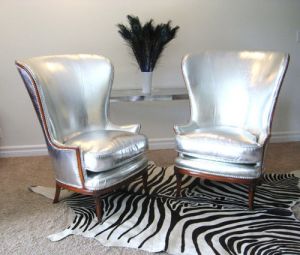 Designing with animal prints - SILVER Wing Back chair with animal print rug.jpg